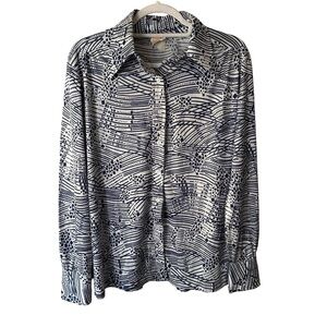 Elite Vintage 80s Navy and White Button Down Shirt Size 18 XL Geometric